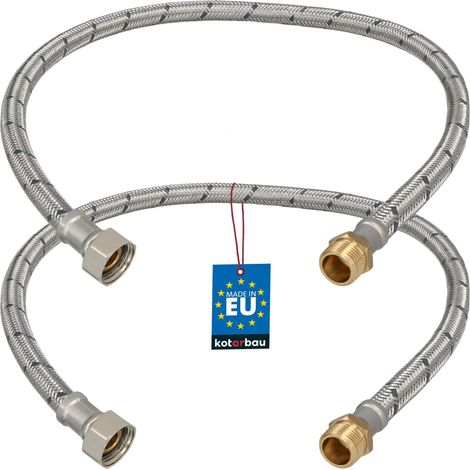 KOTARBAU® Lot de 2 Flexible Robinet 3/8" x 3/8" - Flexible Eau - Tuyau Robinet 60 cm - Mâle x Femelle - Rallonge Robinet Cuisine Flexible - Acier Inoxydable - Tuyau Flexible Plomberie (1/4)