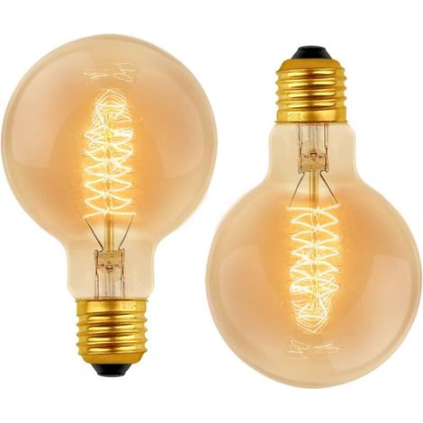 Confezione da 2 lampadine Vintage G80 E27, 40 W, luce bianca calda (2700 K), 220 V CA, stile retrò con attacco a spirale E27 e filamento di tungsteno.