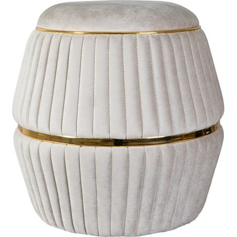 Pouf Doric 200 in Velluto Misto Cotone Taupe e Oro (1/3)