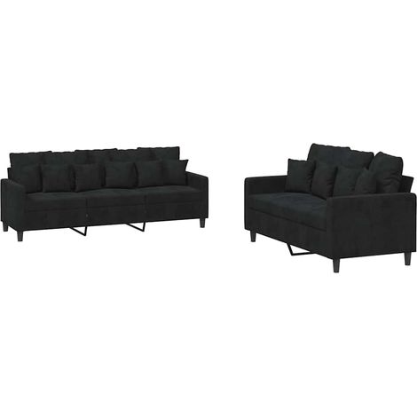 vidaXL Juego de sofás con cojines 2 piezas terciopelo negro (1/2)