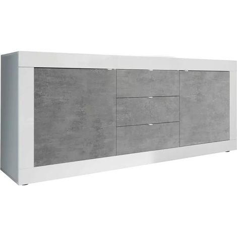 Buffet 2 porte e 3 cassetti, collezione ISORA, colore bianco e grigio effetto cemento