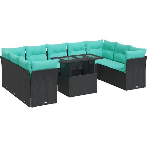 Maison Exclusive - Set Divani da Giardino 10 pz con Cuscini Polyrattan Acacia Nero (1/5)