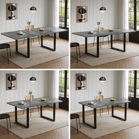 Mesa de comedor extensible con 3 longitudes (140/180/220 x 80 cm), ideal para 6 a 10 personas, con un elegante diseño de patas metálicas. Apta para el comedor o la cocina. (1/5)