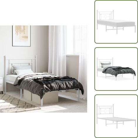 Bettgestell mit Kopfteil Metall Weiß 90x200 cm - Metallbett - Doppelbett - Boxspringbetten - Bettgestell - Weißes Bett