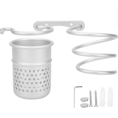 Support mural sèche-cheveux avec gobelet, organiseur rangement pour outils coiffure, support suspendu. (1/5)