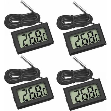 (4X Noir) Mini Digital LCD Thermomètre Température avec Sonde de Température Capteur Testeur pour Réfrigérateur Congélateurs Aquarium (1/4)