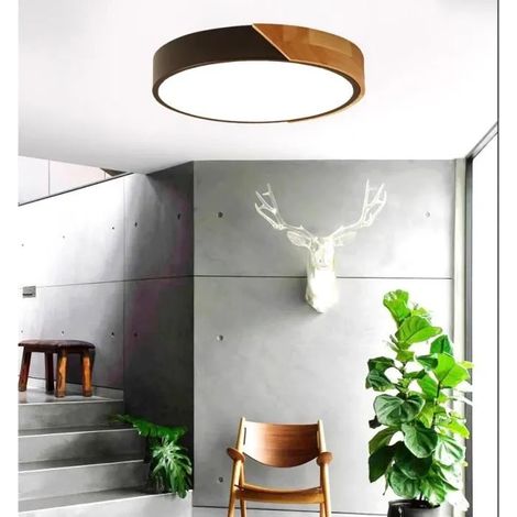 Plafonnier LED Vintage Couloir,Lampe Plafonnier Industrielle Retro en Bois Métal Style Nordique pour Salon Chambre (1/4)