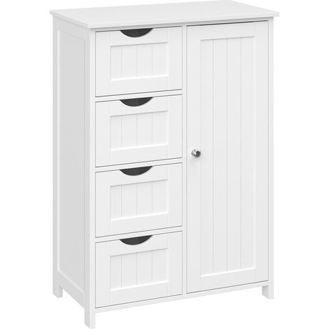 Vasagle – Meuble bas de salle de bain 4 tiroirs – Placard avec porte – Étagère réglable – Dimensions 30 x 55 x 82 cm – Panneau MDF blanc nuage