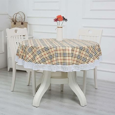 Nappe Toile cirée PVC Ronde, avec Motif Floral et Dentelle, Nappe Ronde Anti Tache Impermeable Nappe de Table Toile Cirée de Salle à Manger, pour Salle à Manger, Jardin, Café,Fête ,152cm (1/5)