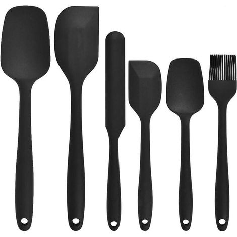 Set mit 6 flexiblen, antihaftbeschichteten schwarzen Silikonspateln und einem Backpinsel (1/5)