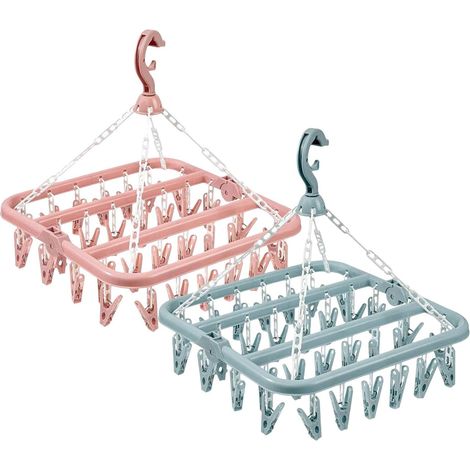 APEX Ensemble de deux étendoirs à linge rouges et bleus, avec 32 pinces, adaptés pour sécher les vêtements, les chaussettes et les draps.