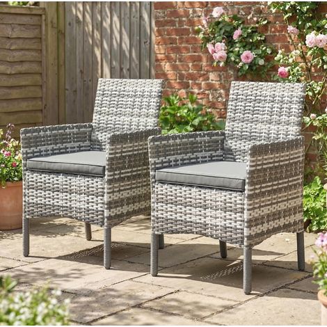 2er-Set Gartenstühle aus Polyrattan mit abnehmbaren Kissen, Stahlgestell, grau OKMYHOME (1/5)
