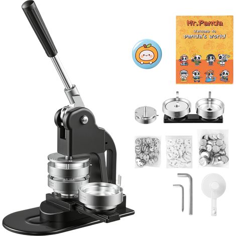 Mophorn Máquina para Crear Chapas de 75 mm con Prensa de Metal y Plástico, Incluye 500 Juegos de Botones, Cortador Circular y Llave Hexagonal, Ideal para Insignias, Llaveros y Imanes, Color Negro (1/5)