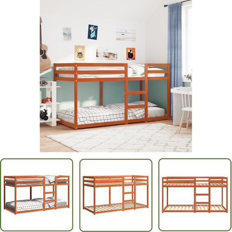 The Living Store Etagenbett Wachsbraun 80x200 cm Massivholz Kiefer - Holzbett - Etagenbett - Jugendzimmer - Doppelbett - Kinderschlafzimmer (1/5)