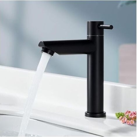 Robinet de Salle Eau Froide Uniquement Noir Mat Robinet Lavabo Robinet d'eau Froide en Acier Inoxydable Style Moderne, portée applicable(Salle de bain,Lavabo,Bassin,WC) (1/5)