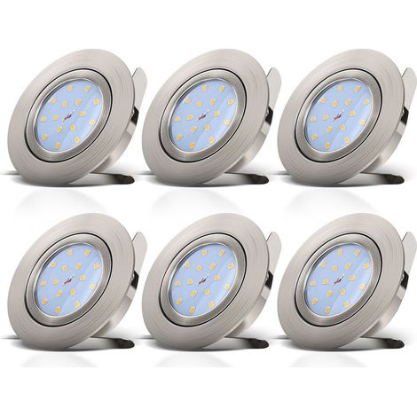 Einbauspot 6er Set 68mm Lochmaß - 230V, 5,5W, 470lm, LED, dimmbar, warmweiß, matt-nickel