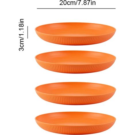 (Orange, 4 pièces) Assiettes légères et incassables en paille de blé, compatibles lave-vaisselle et micro-ondes. (1/5)