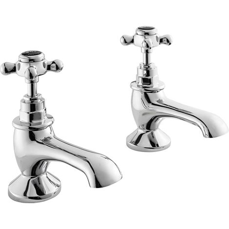 Bayswater Crosshead Hex Bath Taps Pair - Black/Chrome (1/2)