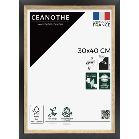 Cadre photo noir bois 30x40 cm – Verre acrylique incassable – Finition de qualité – Fabriqué en France – Résine recyclée – Ceanothe (1/5)