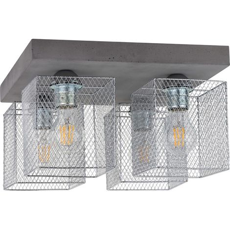 Plafonnier en Béton Gris Abat jours Cage métal Plaque carrée 4 Tête GITTAN (1/2)