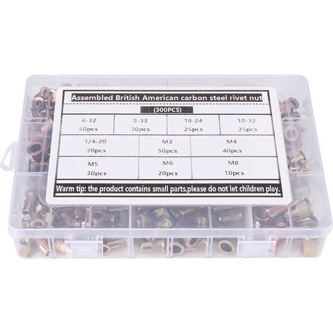 Jeu d'écrous à sertir, 300 pièces, en acier au carbone galvanisé, système métrique, pouces. (1/5)