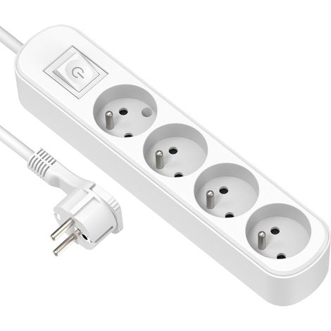1 Bloc Multiprise 4 Prises, Interrupteur, Câble 1,5m, IP20, Protection Enfant, Intérieur (1/5)