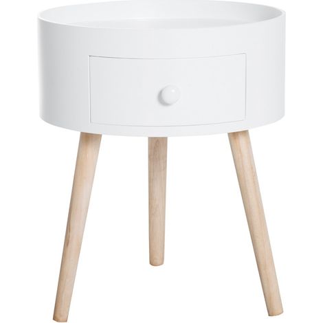 Table basse Rosven ronde scandinave avec tiroir bois blanc (1/5)