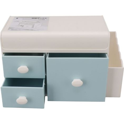 Boîte de rangement bureau 3 tiroirs latéraux, conteneur plastique pour cosmétiques bijoux bricoles bleu (1/5)