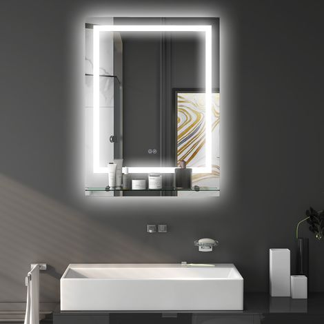 Miroir rectangulaire LED 80x60 cm, éclairage intégré, visibilité parfaite pour maquillage et rasage, mural (1/5)