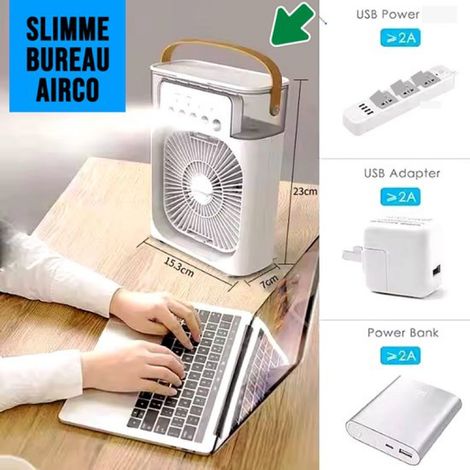 ® Mini-Tischventilator mit Klimaanlage – Tragbarer USB-Luftbefeuchter – Tischventilator und Luftkühler – 3 Geschwindigkeitsstufen und Kühlelement – Weiß (1/5)