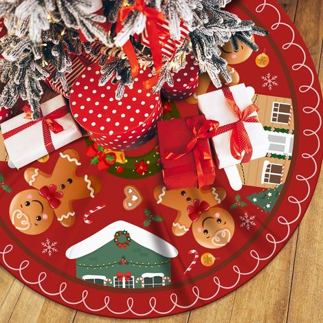 35-Zoll-Weihnachtsbaumdecke, Lebkuchenhaus-Weihnachtsbaumdecke, Lebkuchenhaus-Baumdeckendekoration, Weihnachtsbaummatte, Winterpartydekoration für Zuhause. (1/4)