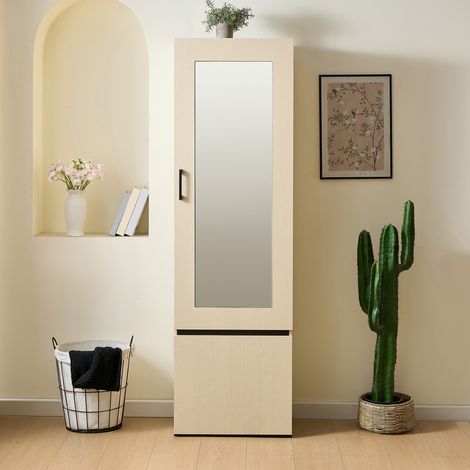 Armario de entrada estrecho - 54 x 34,5 x 179,5 cm recibidor perchero para pasillo y dormitorio de madera mdf estilo nórdico moderno con espejo color roble (1/5)