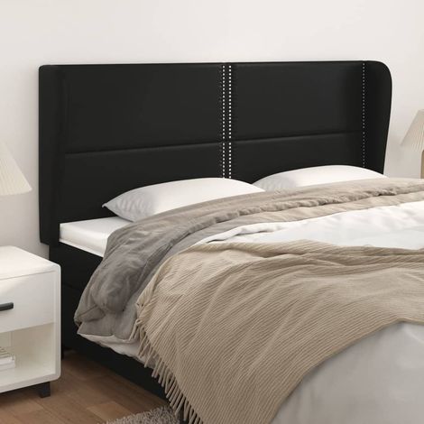 Tête lit de avec oreilles pour lit double, Cadre de lit, Tableau décoratif de chevet Noir 203x23x118/128 cm Similicuir CDE51648 (1/5)
