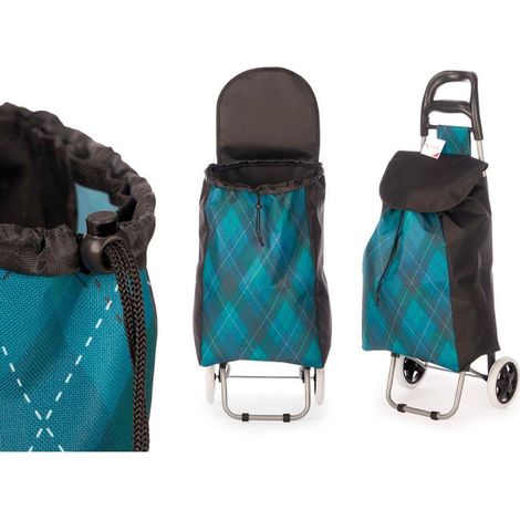 KINVARA carro compra 2 ruedas rombos verde 8x88x35 cm , Carro de la compra de 2 ruedas con diseño de rombos verde 38 x 88 x 35 cm, una solución práctica para transportar la compra (1/3)