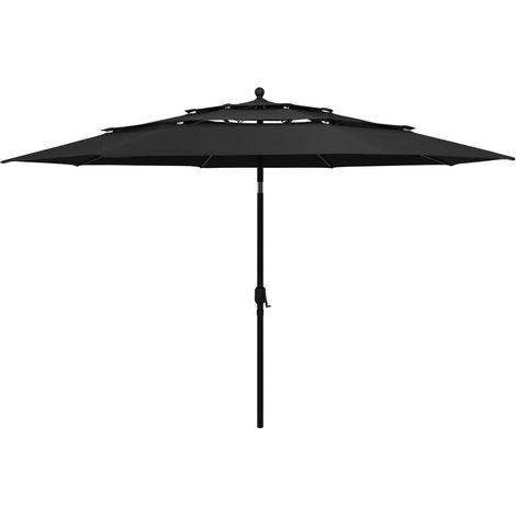 FIMEI Parasol à 3 niveaux avec mât en aluminium Noir 3,5 m (1/5)