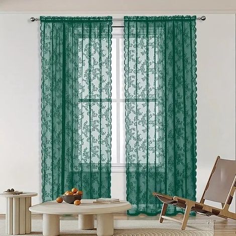 Rideaux en dentelle vintage, 150100, ensemble deux pièces - verts, voilages, adaptés au salon et à la chambre. (1/5)