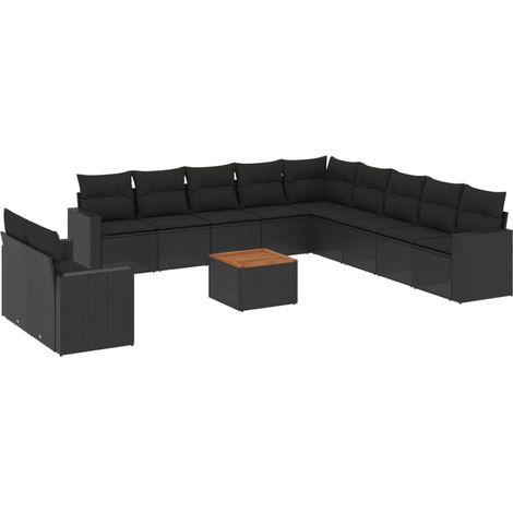 Salon de jardin 12 pcs avec coussins noir résine tressée (1/3)