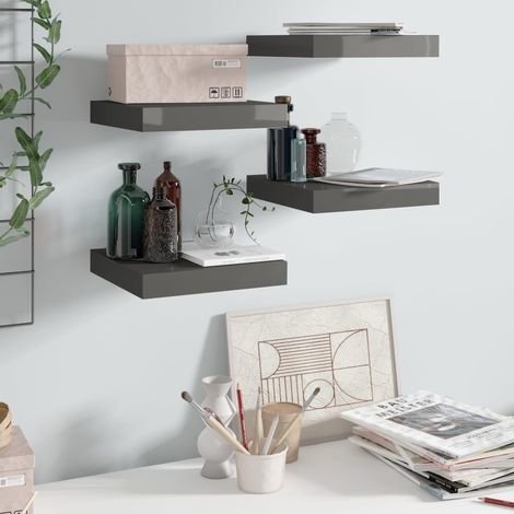 Lot de 4 Étagère murale flottante Armoire murale Meuble Étagère Gris brillant 23x23,5x3,8 cm MDF 72100 (1/5)