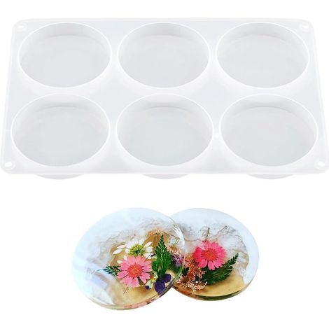 Moule de coulée pour résine époxy 33 x 22 x 2 cm moule pour 6 sous verres creux et bougies chauffe plat pour conservation de fleurs et créations en résine (1/5)