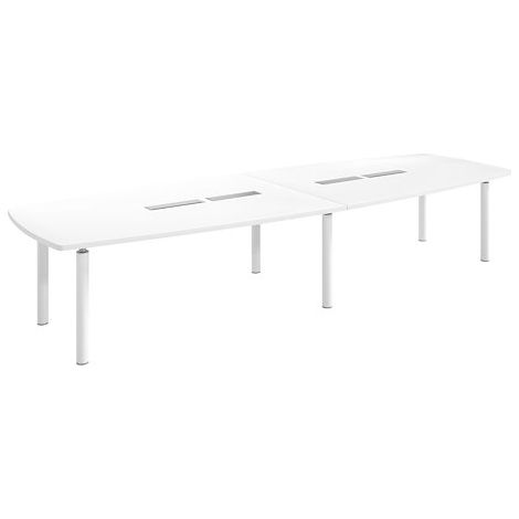 Table tonneau plateau blanc 14 personnes L 380 x P 140 cm - Frégate - piétement blanc - Maxiburo (1/2)
