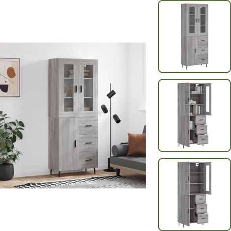 Buffet haut Sonoma gris 69,5x34x180 cm Bois d'ingénierie - Buffet Design Moderne - Meuble Rangement Cuisine - Armoire Haute - Buffet Gris - Buffet Salon