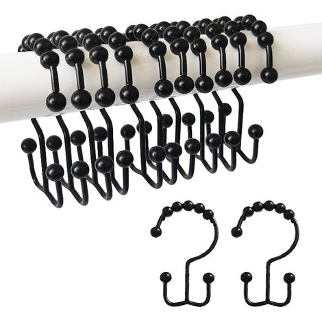 Set de douze anneaux pour rideau de douche en métal anti rouille double galet pour tringle à rideau et salle de bain