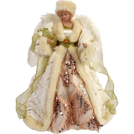 Puntale per albero di natale angelo beige h 31 cm decorazione natalizia ali piumate