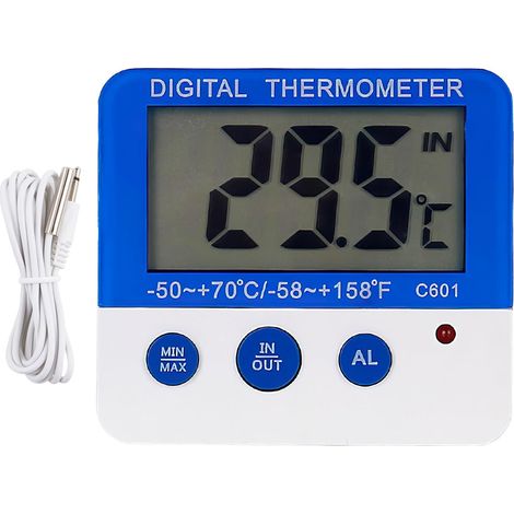 Termometro digitale per congelatore e frigorifero con magnete, supporto e indicatore di allarme a LED. (1/5)