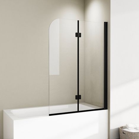 WDWRITTI Schwarz Duschwand für Badewanne 100x140cm Badewannenaufsatz 2-teilig Duschtrennwand für Badewanne Duschwand Badewanne Faltwand Duschabtrennung Badewanne, 6mm NANO ESG Glas