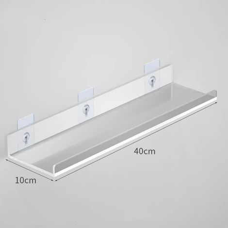 (U-40x10cm)1 étagère de rangement murale en acrylique transparent, support flottant pour livres, maquillage et autres produits de beauté, organisateur pour salle de bain et cuisine (1/5)