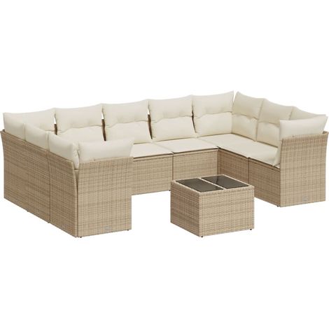 Maison Exclusive - Set Divano da Giardino 10 pz con Cuscini Beige in Polyrattan (1/3)