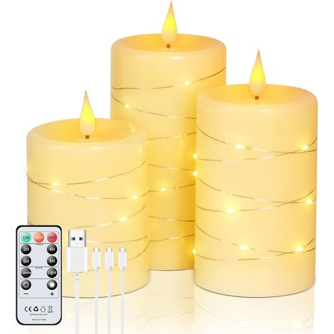 3 Bougie Led Rechargeable,1000mah,Guirlande Lumineuse,Télécommande,Maison,Camping