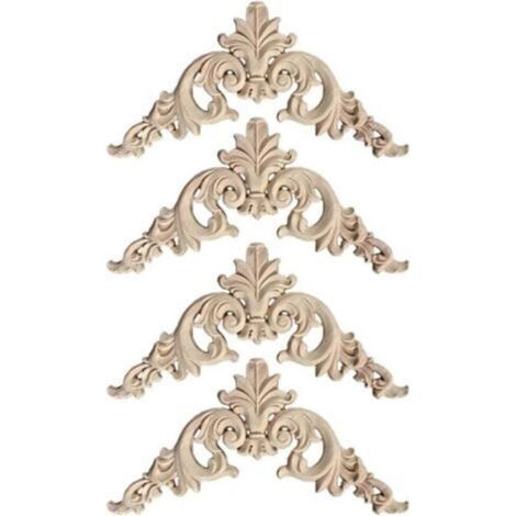 Moulures décoratives bois sculpté (4 pièces, 12×12 cm), angles meubles/cuisine/déco (1/4)
