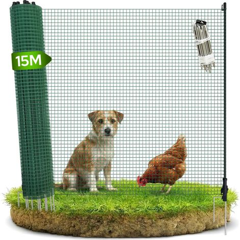 Clôture mobile 15 m avec filet de 90 cm de hauteur et 15 poteaux, résistante aux intempéries (1/5)